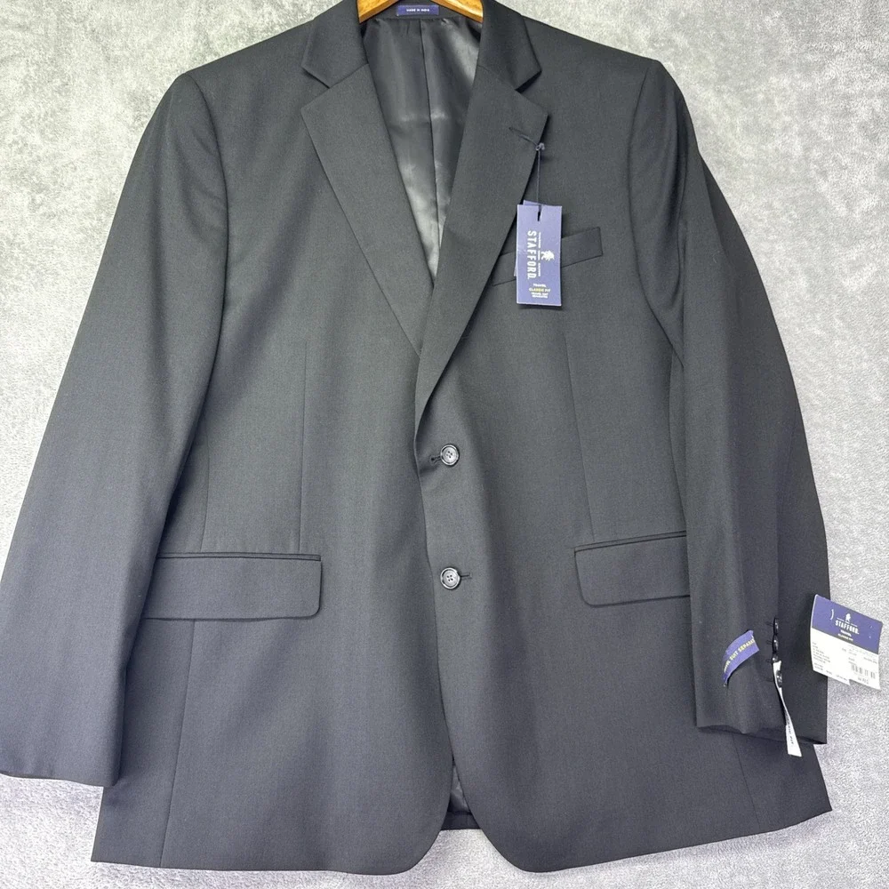 Stafford Men's Classic Fit 2-Button Black Travel Suit Jacket Size 44 Reg NEW
